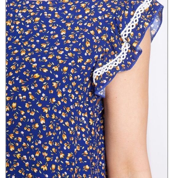 NWT 🆕️ Floral Ruffle Sleeve Lightweight Blouse, Blue and Yellow - Picture 5 of 5